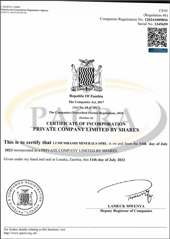 Certificate of Incorporation document image