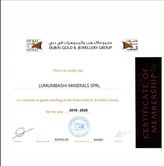Dubai Gold and Jewellery Group membership certificate image
